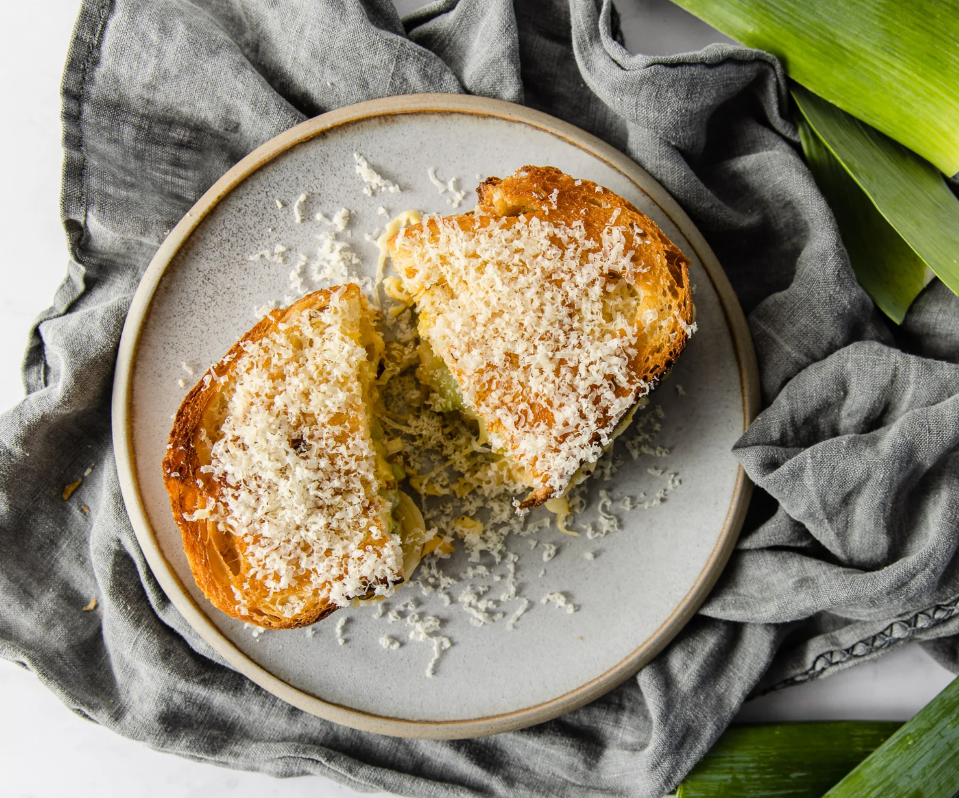 Leek and Pyengana Dairy Vintage Cheddar Toastie